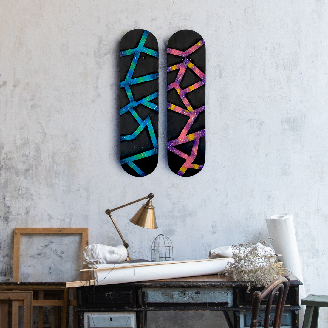 "Neon Veins" Skateboard Wall Decor