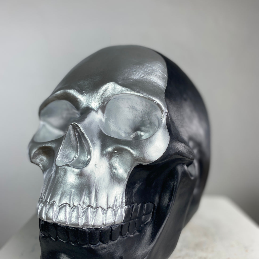 Skull "Silver Faced" Sculpture