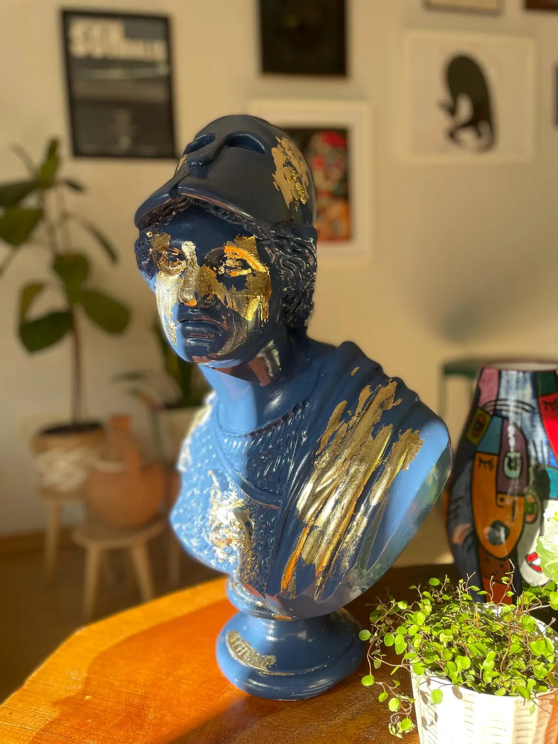 Athena Sculpture Blue&Gold